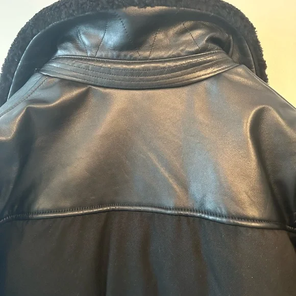 Reiss Black Leather-Trim Puffer Jacket - Picture 7 of 9